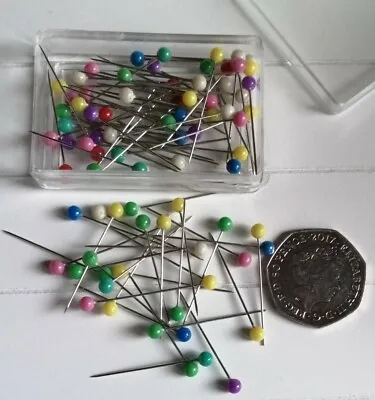 £1.25 • Buy Box Of 80 Multicoloured Plastic Headed Pins 32mm X 0.6mm For Sewing/crafts