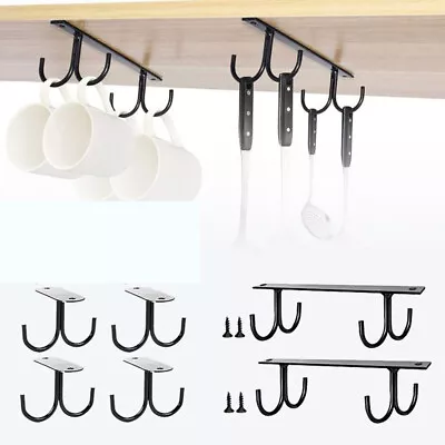 2/4 Hook Metal Under Shelf Mug Cup Cupboard Kitchen Organiser Hanging Rack Holde • £5.21