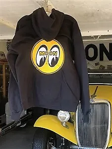 Mooneyes Black Hooded Sweatshirt Two Front Pockets Drag Race NHRA Street Rod • $60.95