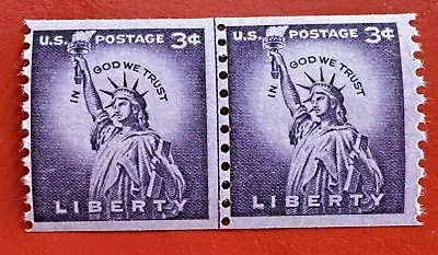 PERFORATION / LINE ERROR Sc #1057 3 Cent Statue Of Liberty COIL LINE PAIR MNH OG • $1.98