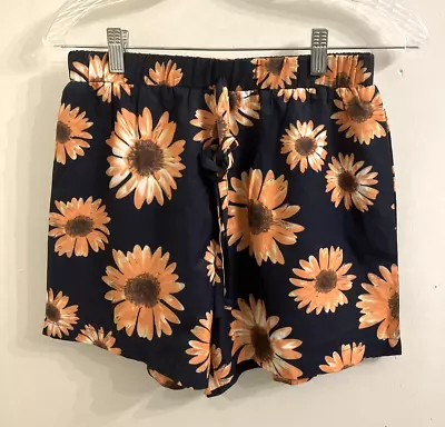 Shein Womens Sz Small Shorts Navy Blue YellowSunflower Tie Gold Ukraine Summer • $11.88