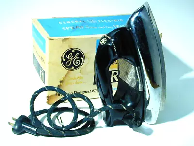 VINTAGE GE MODEL 139F23 LIGHTWEIGHT IRON 5 SETTINGS 1950s USA WORKING W F71 BOX • $10