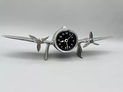 Vintage Cast Aluminium Aircraft Airplane Raf Aviation Clock Desk Mantel Vgc • £49.75