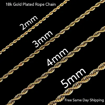 Stainless Steel Gold Plated Rope Chain 2-5mm Size 16-24in HipHop Jewelry Unisex • $4.99