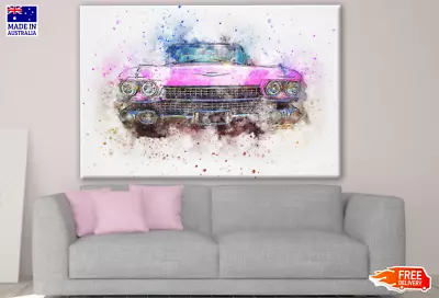 Pink Vintage Car Painting Wall Canvas Home Decor Australian Made Quality • $449.92