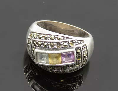 925 Silver - Vintage Citrine Amethyst Topaz & Marcasite Band Ring Sz 7 - RG20041 • $36.98