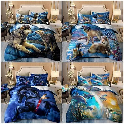 Animal Wolf Horse Duvet Doona Quilt Cover Set Single Queen King Size Bedding AU • $35.99