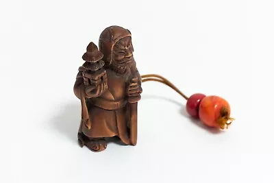 Netsuke Japanese Antique Wood Carved Figure Japanese Lucky God Vaisravana (A63) • £69.49