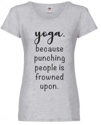 Yoga  Punching People Frowned Upon Funny Joke Ladies T Shirt Tshirt New Sale • £13.99