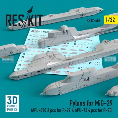 RESRS320402 1:32 ResKit Pylons For MiG-29 Fulcrum (APU-470 & APU-73) • $21.49