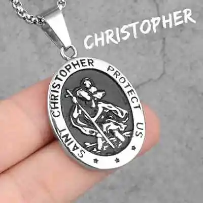 St.Christopher Religion Stainless Steel  Men Necklace Pendants Chain Punk Jesus • $9.99