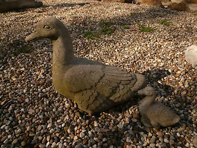 Old Weathered Mother Duck & Baby Vintage Cement/concrete Garden Statues • $149.99