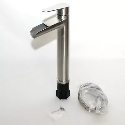 Tall Waterfall Faucet Brushed Nickel Modern Tall Channel Basin Single Hole NEW • $30