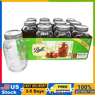 Ball Regular Mouth 32 Oz Quart Mason Jars With Lids & Bands 12 Count Mason Jars • $23.78