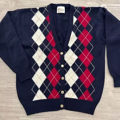 VTG Argyle Buttoned Cardigan Womens Medium Pure New Wool Edingurgh • $21.25