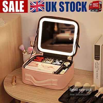 Travel Makeup Bag Cosmetic Bag With LED Lighted Mirror Train Case Organizer Bag • £29.99