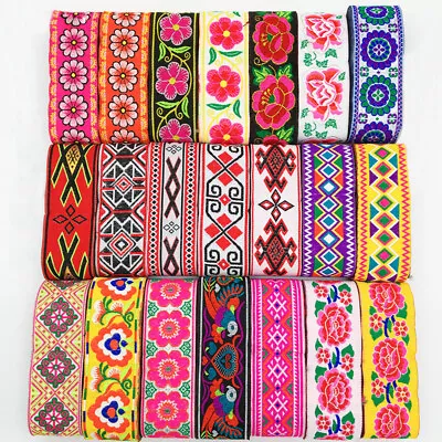 7 Yards Vintage Floral Embroidered Jacquard Ribbon Trim Braid Lace Fringe Crafts • £8.39