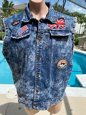 Hudson Outerwear Denim Sleeveless Jacket Vest Patches Mighty Atom Mens XXXL 3XL • $45.50