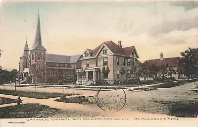 C1910 Catholic Church Priests Residence Hand Colored Mt Pleasant MN P565 • $3.99