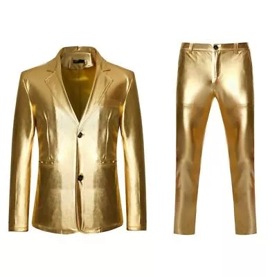 Men's Shiny Gold 2 Pieces Suits Blazer+Pants Set Party Club Stage Singer Clothes • $71.04