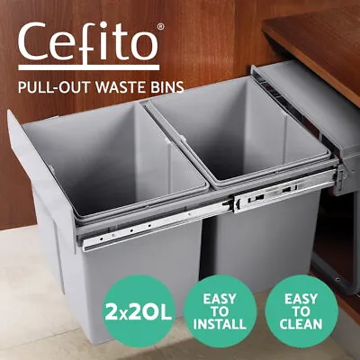 Cefito Twin Pull Out Bin Kitchen Double Dual Slide Garbage Rubbish Basket 2X20L • $70.95