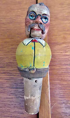 VTG ANRI ITALY Hand Carved Wooden Mechanical Man Opens Mouth Bottle Stopper/Cork • $59