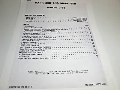Reproduction Mercury Mark 30H 55H  Parts Catalog REPRINT.. • $14.99
