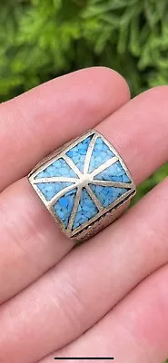 Vintage Navajo Sterling Silver & Crushed Turquoise Ring Native American • $49.99