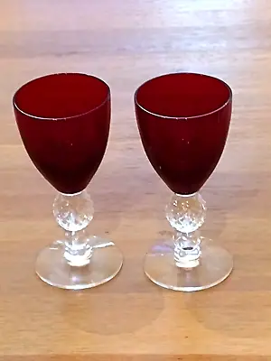 $19.95 • Buy 2 Morgantown Ruby Golf Ball Wine Sherry Glasses 4 3/4  Discontinued