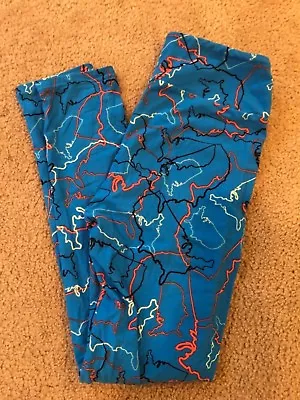 NEW Lularoe Americana One Size (0-10) OS Blue Map States Outline Leggings • $16