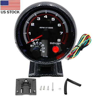 $16.82 • Buy 3.75  0-8000RPM Universal Car Tachometer Tacho Gauge Meter LED Shift Light K3O4
