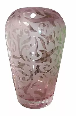 MICHAEL WEEMS PINK ETCHED  Frosted ART GLASS VASE - SIGNED & Sated 2002 New! • $100