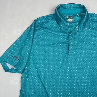 Callaway Golf Opti Dry Polo Shirt Mens Large Blue All Over Print Geometric Teal • $20.88