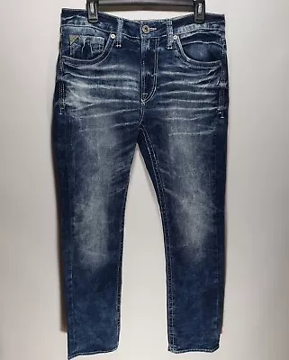 Mens Buckle Salvage Havoc Straight Slim Fit Denim Blue Jeans Size 34R  • $50