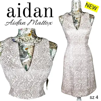 Aidan Mattox Rose Gold Metalic Jacquard Bodycon Midi Sleeveless Dress NEW  • $100
