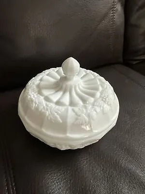 Vintage Westmoreland White Milk Glass Handmade Covered Candy Dish Grapes 7x3.5” • $22