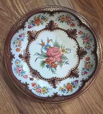 Vtg Tin Daher Tray Round England 11101 Decorated Ware Platter  Floral 10  As Is • $10