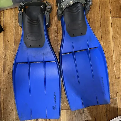 DACOR TURBO-FLEX SP Open Heel FINS - Size LARGE BLUE  -SCUBA DIVING / SNORKELING • $47.90