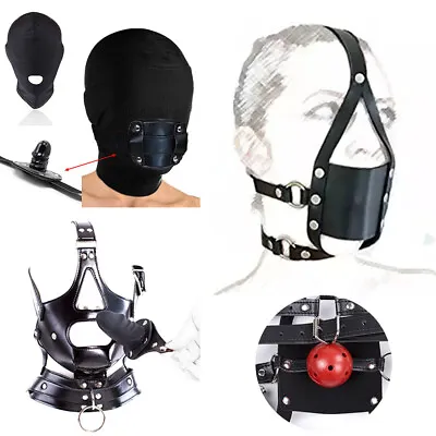 £23.99 • Buy Fetish Open Mouth Ball Gag Face Mask Head Hood Bondage Slave Headgear Harness