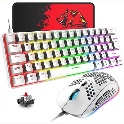 60% Mini Wired Mechanical RGB Backlit Gaming Keyboard And Lightweight Mouse Set • $52.99