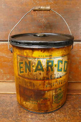 Vintage 1930s EnArCo White Rose 5 Five Gallon Metal Motor Oil Can W/ Wood Handle • $99.95