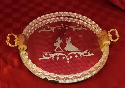 Murano Glass Mirror Serving Tray -Engraved Scene • $18