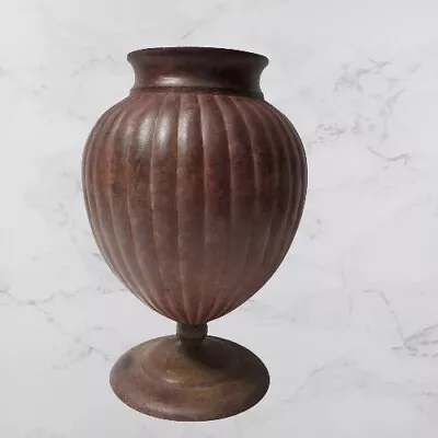 Vintage Metal Ribbed Vase Urn Made In India Floral Arrangement • $16.97