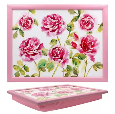 ROSE FLOWER CUSHIONED LAPTRAY Beanbag Base Laptray 44cm X 33cm TV DINNER • £15.99