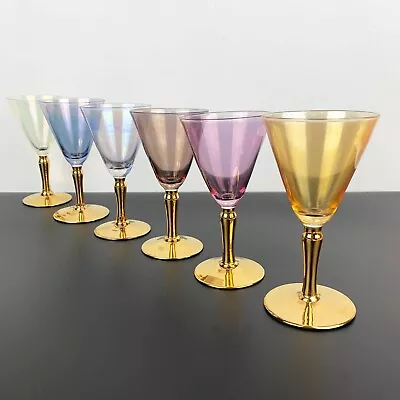 Harlequin Iridescent Gold Stemmed Aperitif And Liqueur Glasses Set Of 6 • $65