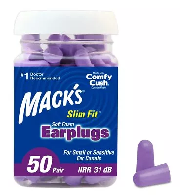 	MackS Slim Fit Soft Foam Earplugs Small Ear Plugs For Sleeping 50 Pair	 • $22.85