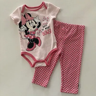 Disney Minnie Mouse Baby Girl 6-9 Months Bodysuit Pants Set Outfit Pink • $18.99