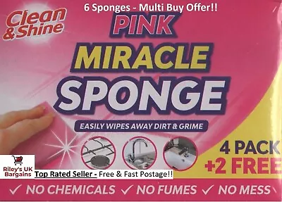 Miracle Cleaning Sponge 6 Pack Pink Magic Eraser Stain Remover Kitchen Cleaner • £7.89