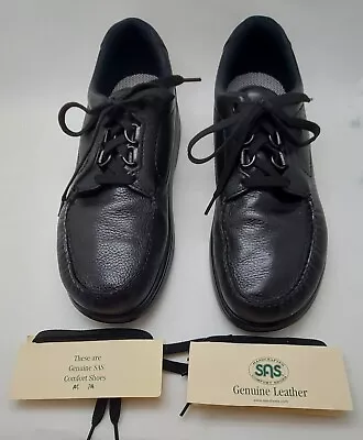 Mens SAS Lace Up Black Walking Shoes Leather Size 9.5N PREOWNED • $44