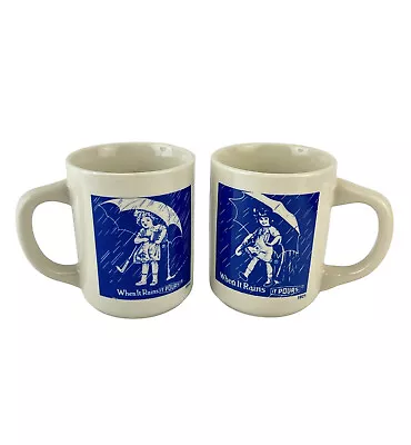 2 Vintage Morton Mugs Salt Girl 1914 & 1921 When It Rains Pours Girl Umbrella • $8.40